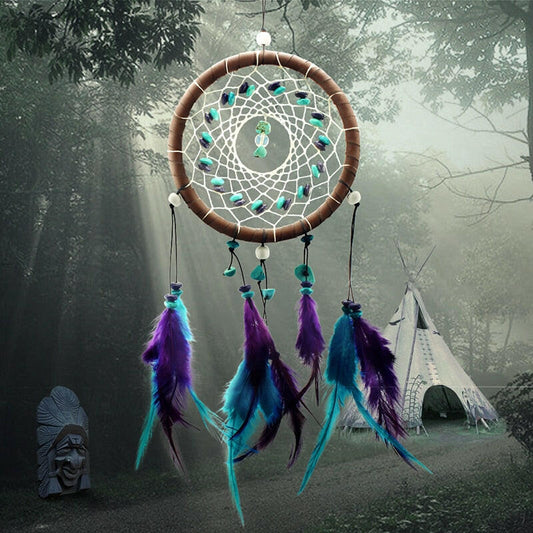 Dreamy Handcrafted Dream Catcher with Turquoise and Feathers - Oracles Bounty