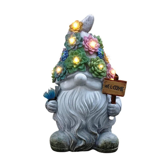 Enchanted Garden Gnome with Solar LED Light Resin Sculpture - Oracles Bounty